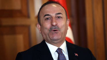Turkey's Minister of Foreign Affairs Mevlut Cavusoglu speaks during a joint press conference with his Slovenian counterpart after their meeting in Ankara on February 10, 2020.