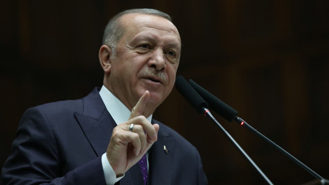 President of Turkey and leader of Justice and Development (AK) Party Recep Tayyip Erdogan speaks during the party's group meeting at Grand National Assembly of Turkey in Ankara, on February 5, 2020.