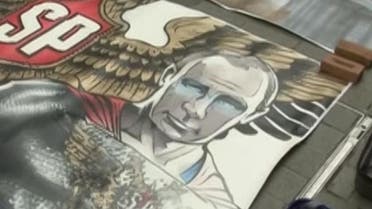 A screengrab of a painting “Putin  is superhero” by Russian artist Alexander Donskoy displayed  in central Istanbul on Feb. 15, 2020. (Reuters)