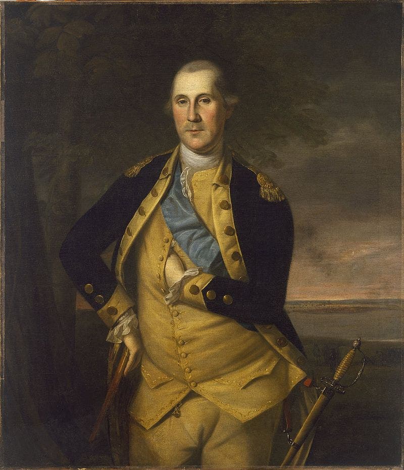 لوحة رسمت عام 1776 تجسد جورج واشنطن كقائد للجيش القاري