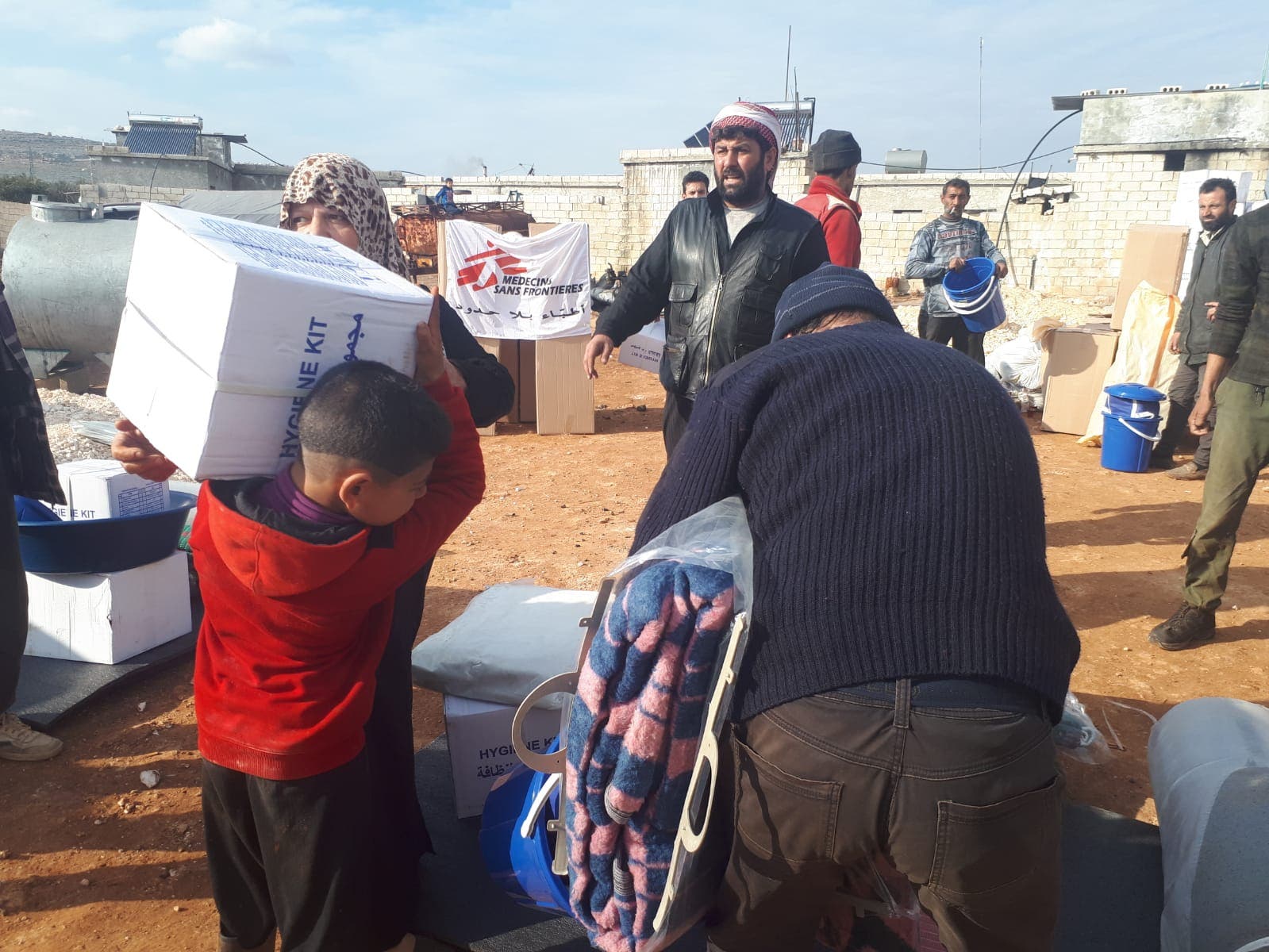 Humanitarian aid being distributed in northwest Syria. (MSF)
