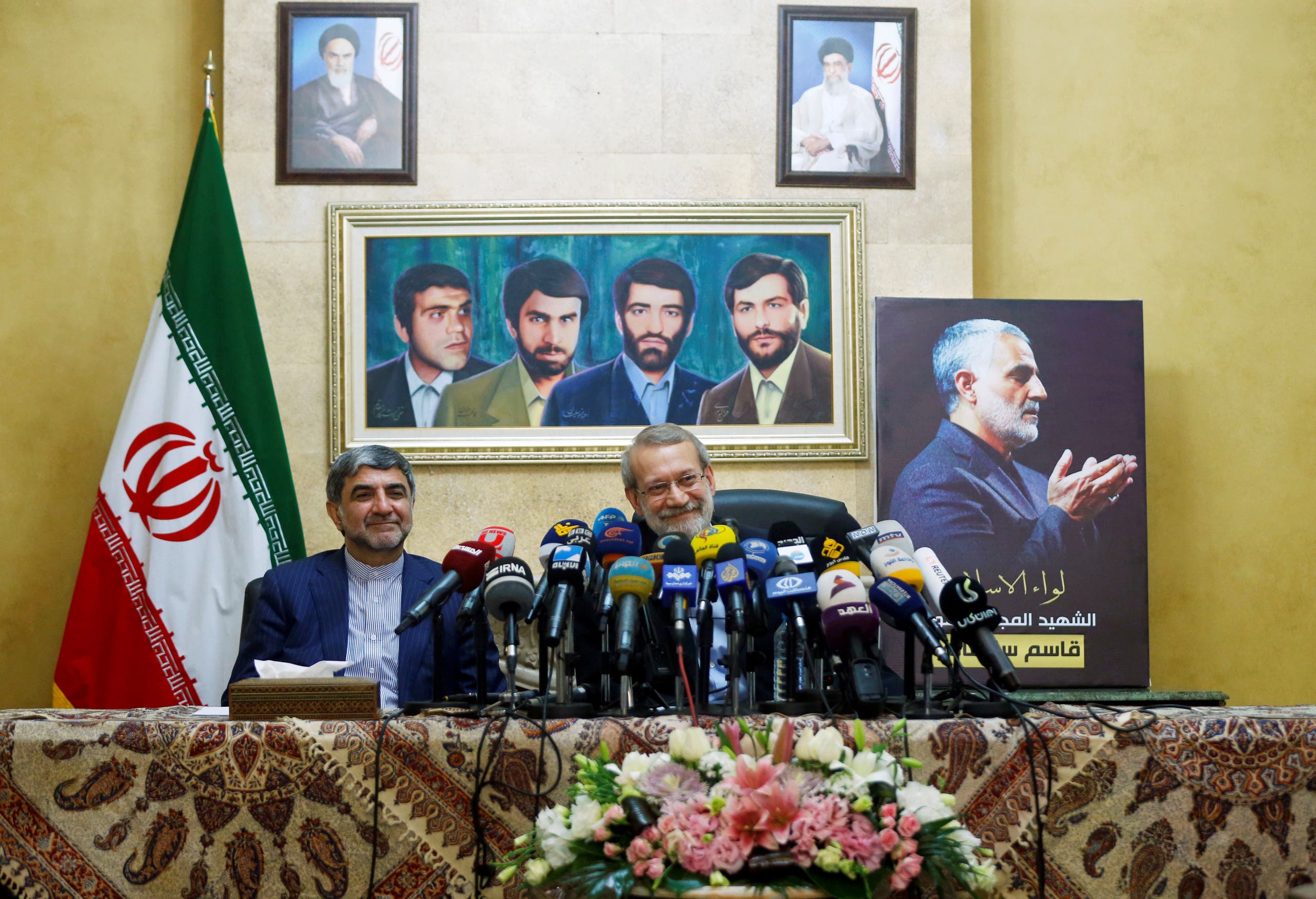 Iranian parliament speaker Ali Larijani attends a news conference at the Iranian embassy in Beirut's southern suburbs, Lebanon. (Reuters)