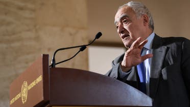 UN Envoy for Libya Ghassan Salame hold a press briefing during UN-brokered military talks on February 18, 2020 in Geneva.
