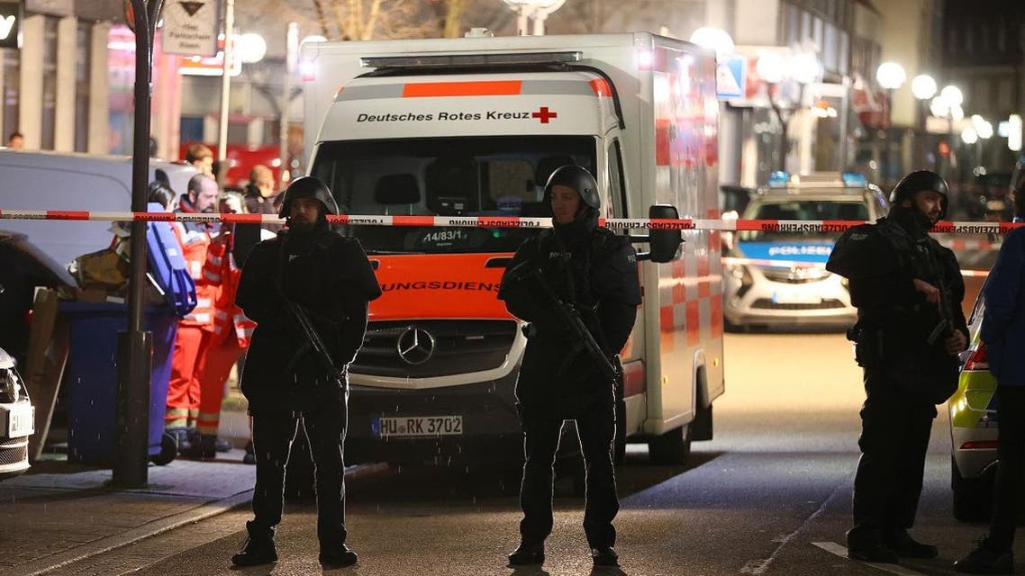 Police officers secure an area after a shooting in Hanau near Frankfurt, Germany, on February 20, 2020. (Reuters)