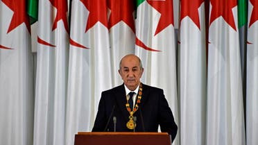 Algerian President Abdelmadjid Tebboune gives an address during the formal swearing-in ceremony in the capital Algiers on December 19, 2019. (AFP)