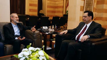 Lebanese Prime Minister Hassan Diab meets with Iranian parliament speaker Ali Larijani in Beirut, Lebanon. (Reuters)