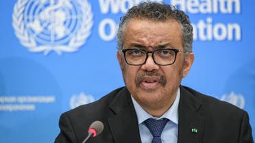 World Health Organization (WHO) Director-General Tedros Adhanom Ghebreyesus gives a press conference on the situation regarding the COVID-19 at Geneva's WHO headquarters on February 24, 2020. (AFP)