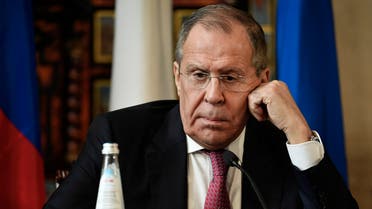Russian Foreign Minister Sergei Lavrov attends a press conference following an Italy - Russia meeting by the Ministers of Foreign Affairs and the Ministers of Defence in '2+2' format on February 18, 2020 at Villa Madama in Rome.