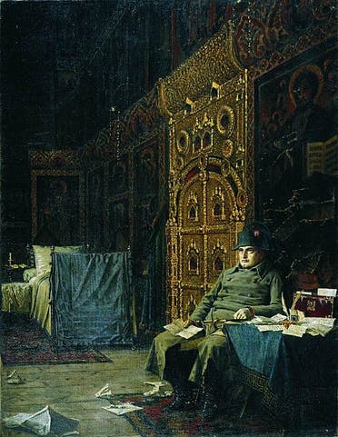 لوحة تجسد نابليون بونابرت وهو شارد الذهن بإحدى الكنائس الروسية