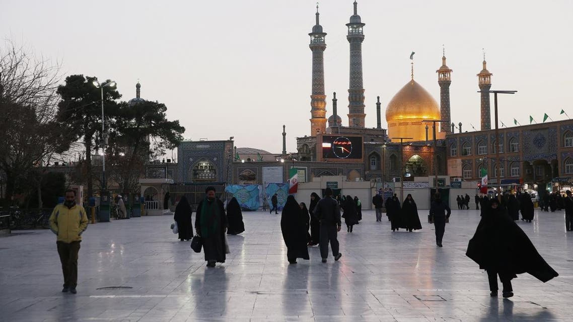 People walk in front of the Shrine of Fatima Masumeh in Qom, Iran February 09, 2020. Nazanin Tabatabaee/WANA (West Asia News Agency) via REUTERS