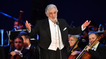 n this file photo taken on August 28, 2019 Spanish tenor Placido Domingo performs during his concert in the newly inaugurated sports and culture centre 'St Gellert Forum' in Szeged, southern Hungary, on August 28, 2019. (AFP)