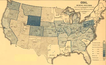 خريطة لتوزيع مناجم الفحم بالولايات المتحدة