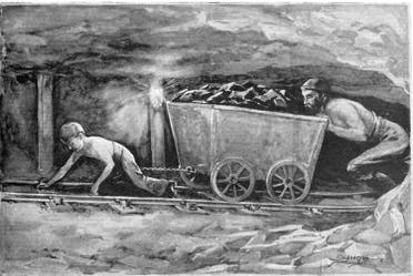 رسم تخيلي لعملية استغلال الأطفال بمناجم الفحم