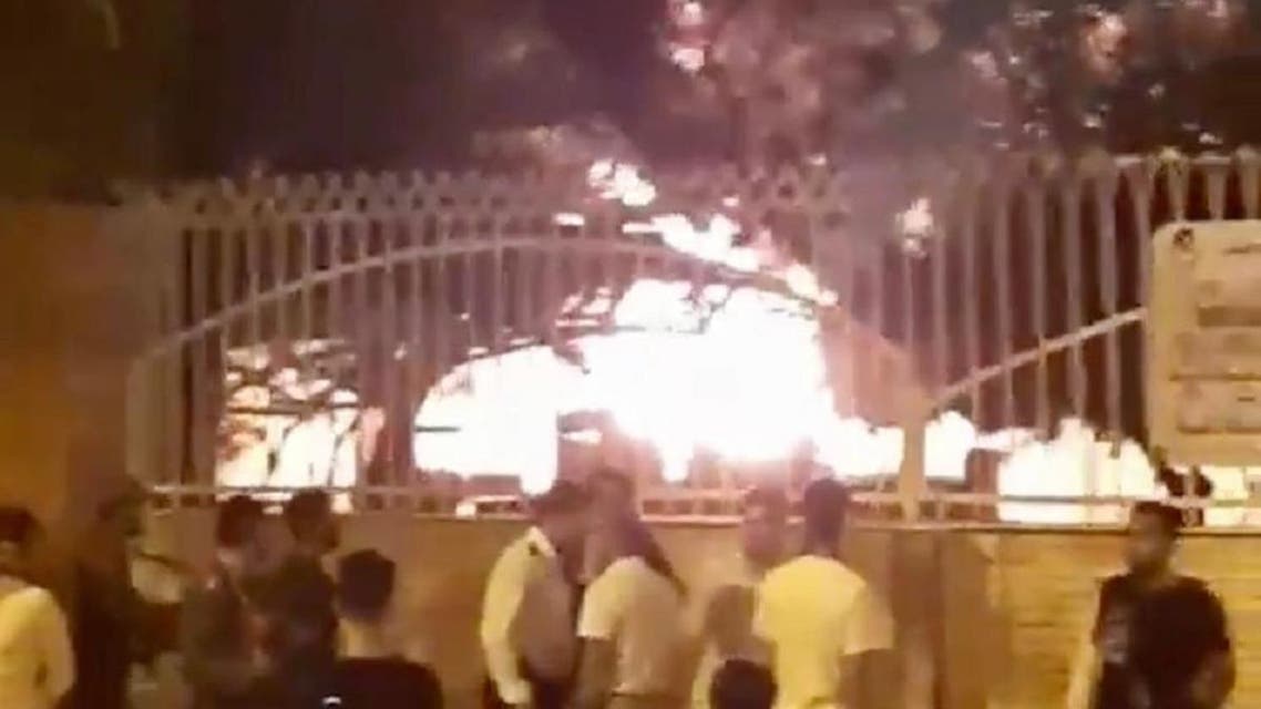 A clinic thought to be a quarantine for coronavirus patients was set on fire in Iran's Bandar Abbas. (Screengrab)