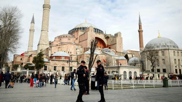 Turkish police secure the plaza in front of he Byzantine-era Hagia Sophia, one of Istanbul's main tourist attractions Hagia Sophia in Istanbul, Turkey, Friday, March 15, 2019. (AP)