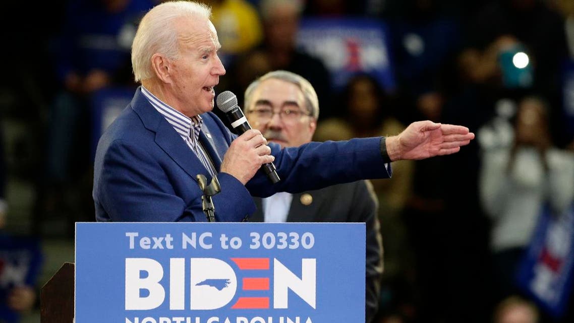 Democratic presidential candidate former Vice President Joe Biden speaks at a campaign event at Saint Augustine's University in Raleigh, N.C., on February 29, 2020. (AP)