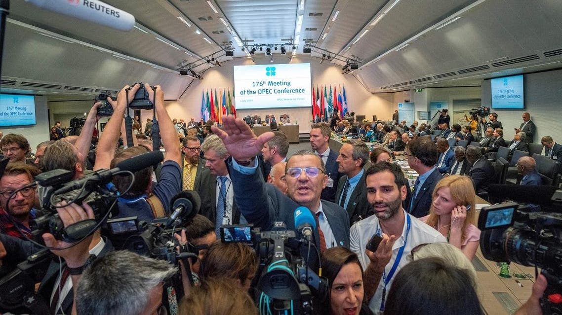 Journalists attend the 176th meeting of the Organization of the Petroleum Exporting Countries (OPEC) conference and the 6th meeting of the OPEC and non-OPEC countries on July 1, 2019 in Vienna, Austria. (File photo: AFP)