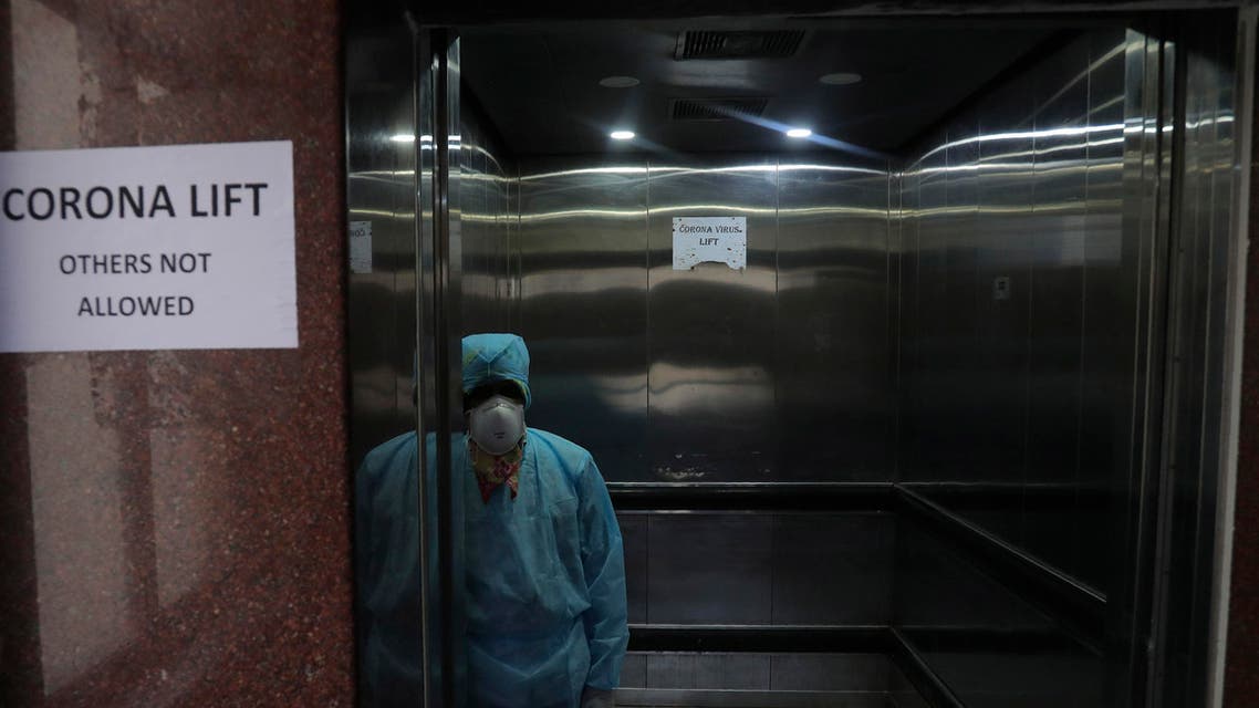 Dedicated lift for people suspected with corona virus in Hyderabad, India, March 2, 2020 (AP)