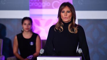 US First Lady Melania Trump speaks during the annual International Women of Courage (IWOC) Awards at the State Department in Washington, DC on March 4, 2020. (AFP)