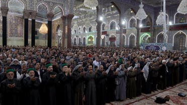 Iraqi worshippers pray during Friday prayers at the Imam Hussein shrine in the holy city of Kerbala, Iraq February 7, 2020. (Reuters)