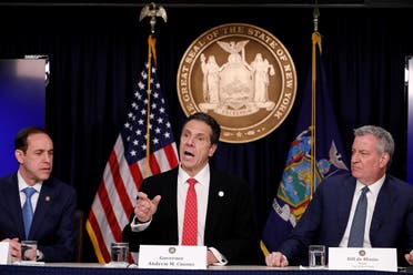 Commissioner of Health for New York State Howard Zucker, New York Governor Andrew Cuomo and New York City Mayor Bill de Blasio deliver remarks at a news conference. (Reuters)
