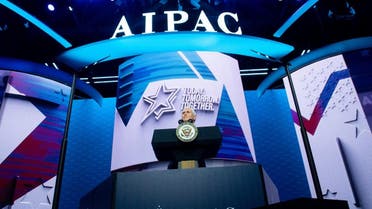 US Vice President Mike Pence speaks during the American Israel Public Affairs Committee (AIPAC) 2020 Policy Conference in Washington, DC. (AFP)