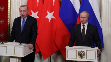 Russian President Vladimir Putin and Turkish President Tayyip Erdogan attend a news conference following their talks in Moscow, Russia March 5, 2020. (Reuters)
