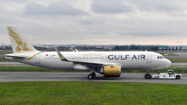 An Airbus A320-251N of Bahraini airline Gulf Air (F-WWDU 9331) is pictured at the Airbus delivery center, in Colomiers, near Toulouse, southwestern France, on November 15, 2019. (AFP)