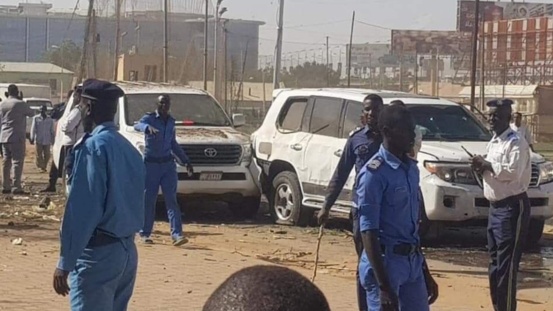 Police gather around the scene where an attempted assassination was carried out on the Sudanese Prime Minister in Khartoum. (Supplied)