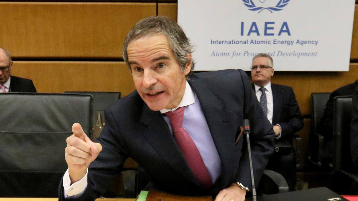 Director General of International Atomic Energy Agency Rafael Mariano Grossi talks prior to the start of the IAEA board of governors meeting in Vienna on March 9, 2020. (AP)