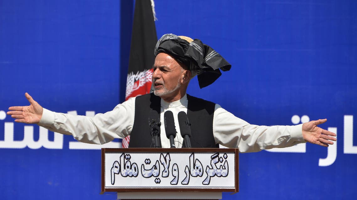Afghan President Ashraf Ghani gestures as he speaks during a gathering in Jalalabad on March 3, 2020. (AFP)