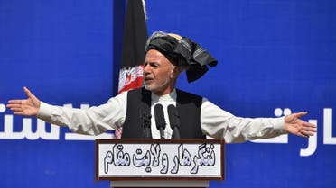 Afghan President Ashraf Ghani gestures as he speaks during a gathering in Jalalabad on March 3, 2020. (AFP)