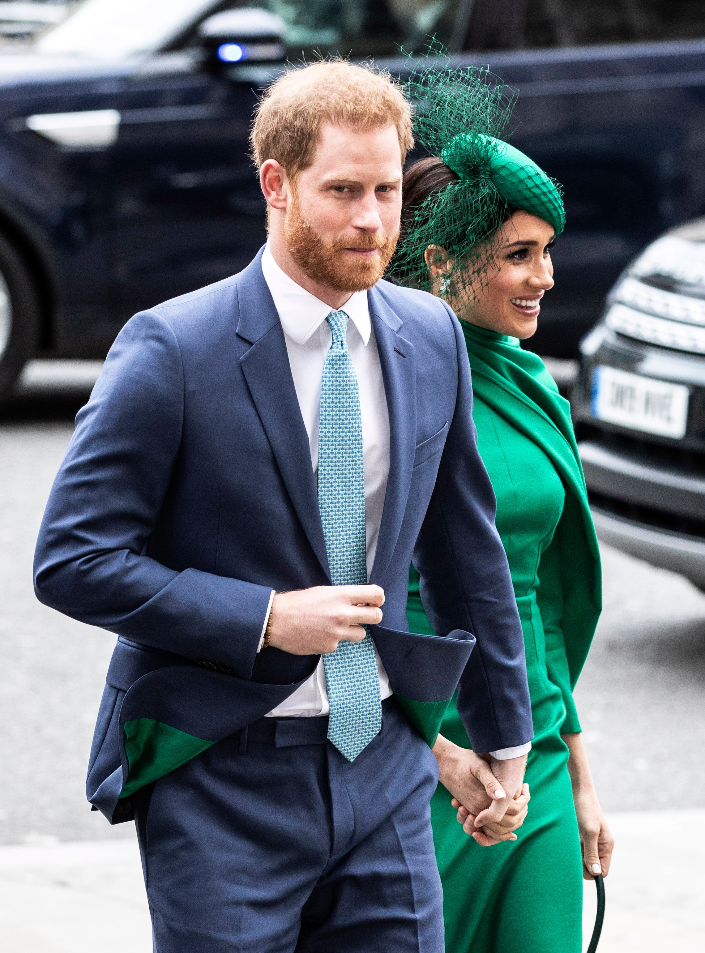 Britain's Prince Harry and Meghan, Duchess of Sussex, arrive to attend the annual Commonwealth Service at Westminster Abbey in London, on Monday March 9, 2020. (AP)