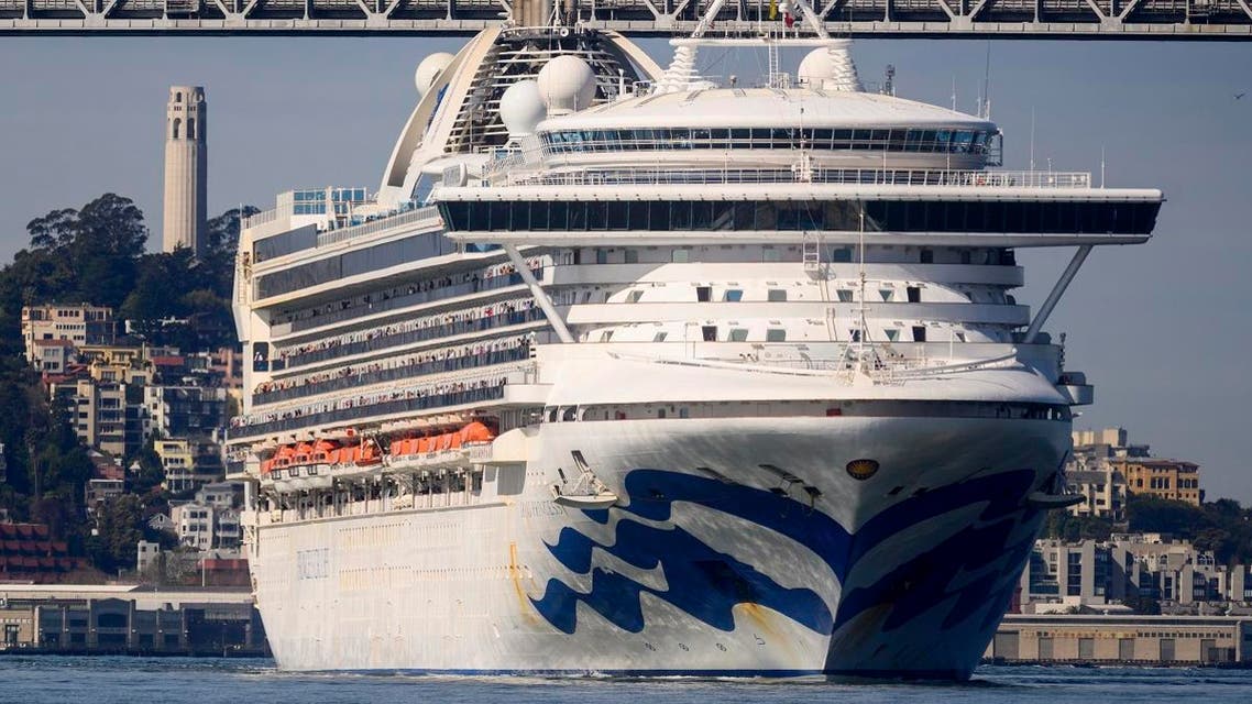 The Grand Princess arrives in San Francisco on March 9, 2020. The cruise ship, which had maintained a holding pattern off the coast for days, is carrying multiple people who tested positive for COVID-19. (AP)