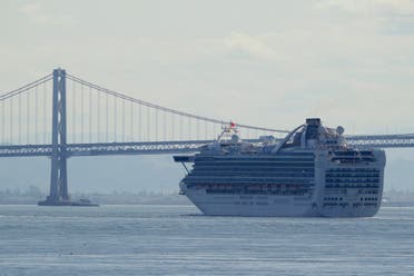 The Grand Princess cruise ship heads for the San Francisco-Oakland Bay Bridge on March 9, 2020, in this view from Sausalito, California. (AP) 
