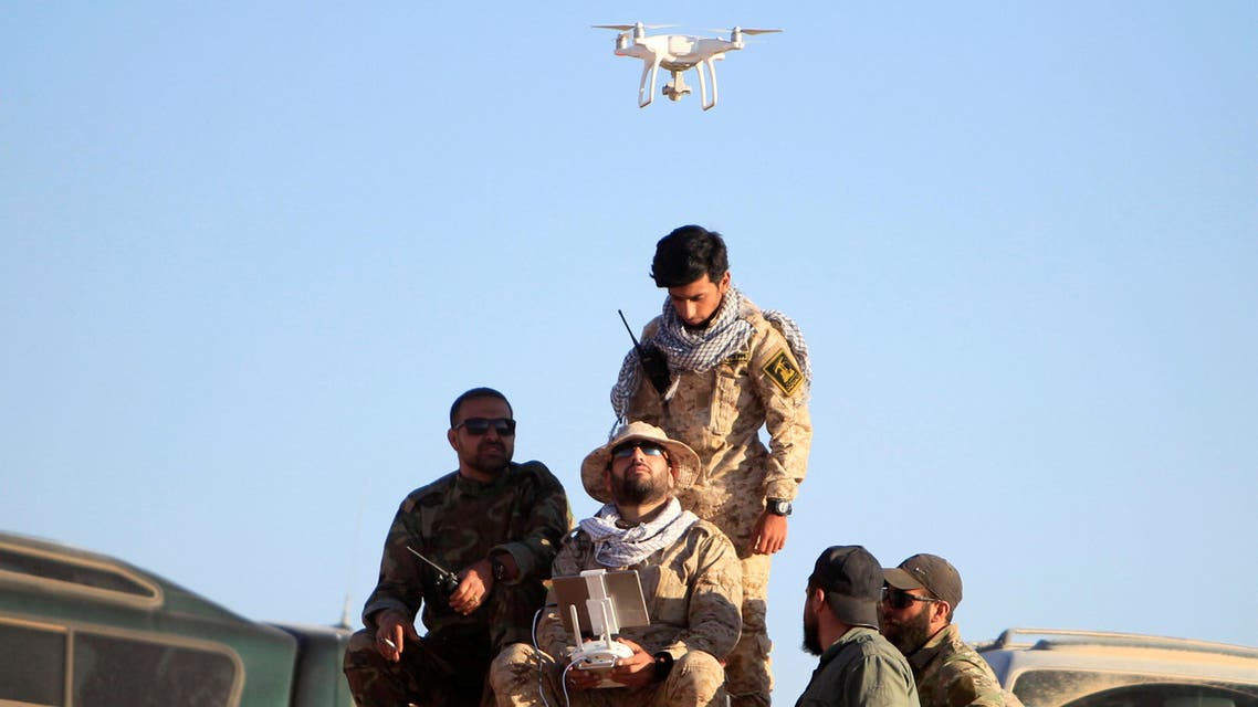 Hezbollah fighters fly a drone at Juroud Arsal, the Syria-Lebanon border, July 29, 2017. (Reuters)