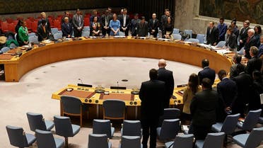 Members of the United Nations Security Council observe a moment of silence at the beginning of a meeting about Afghanistan at United Nations Headquarters in the Manhattan borough of New York City, New York,  March 10, 2020. (Reuters)