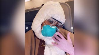 Anti-viral fashion: Naomi Campbell flies in hazmat suit amid coronavirus fears 