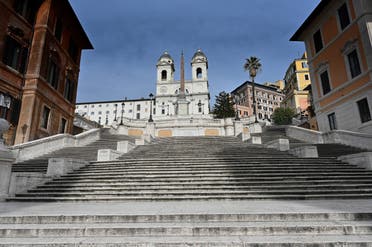 A view shows the deserted Spanish Steps by the Trinita dei Monti church in central Rome on March 12, 2020. (AP)
