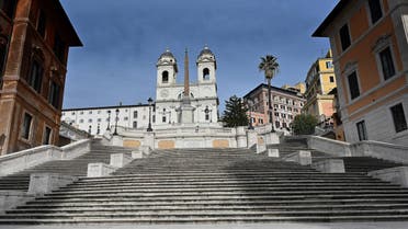 A view shows the deserted Spanish Steps by the Trinita dei Monti church in central Rome on March 12, 2020. (AP)