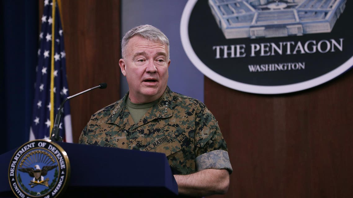 Marine Corps Gen. Kenneth F. McKenzie, commander of US Central Command, talks to journalists about the military response to rocket attacks that killed two US and one UK service members in Iraq at the Pentagon on March 13, 2020 (AFP)