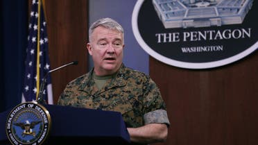 Marine Corps Gen. Kenneth F. McKenzie, commander of US Central Command, talks to journalists about the military response to rocket attacks that killed two US and one UK service members in Iraq at the Pentagon on March 13, 2020 (AFP)