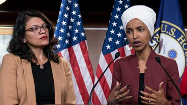 July 15, 2019, file photo, U.S. Rep. Ilhan Omar, D-Minn, right, speaks, as U.S. Rep. Rashida Tlaib, D-Mich. listens, during a news conference in Washington. (AP)