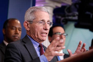 Dr. Anthony Fauci, director of the National Institute of Allergy and Infectious Diseases, speaks during a briefing on coronavirus in the Brady press briefing room at the White House, on March 14, 2020, in Washington. (AP)