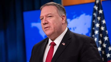 A file photo taken on March 11, 2020 for US Secretary of State Pompeo delivering a speech on the 2019 Country Reports on Human Rights Practices in Washington, DC. (AFP)