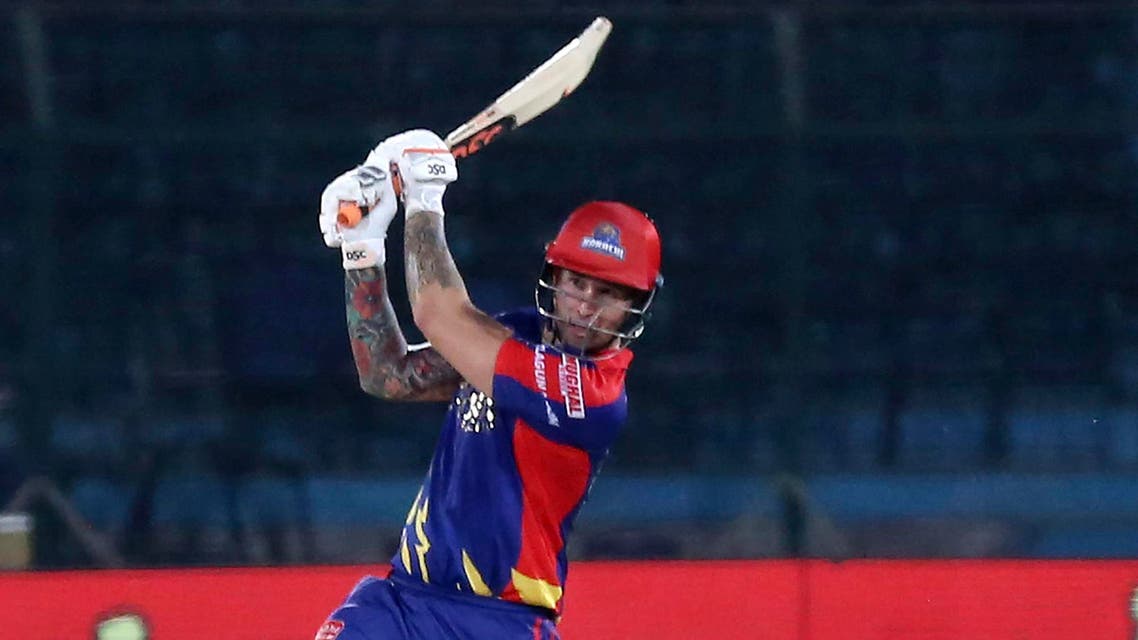 Karachi Kings batsman Cameron Delport plays a shot during a Pakistan Super League T20 cricket match against Quetta Gladiators, in Karachi, Pakistan, on March 15, 2020. (AP)