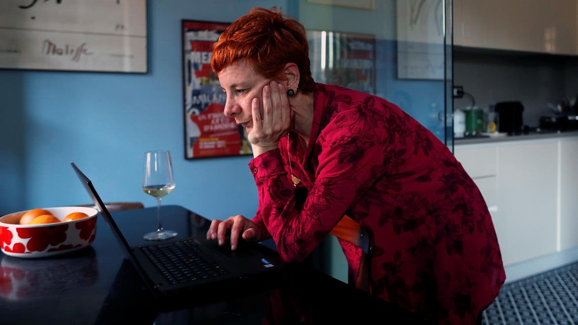 Francesca Valagussa, 40, works at her home at lunchtime, in Rome, Italy, March 16, 2020. Reuters