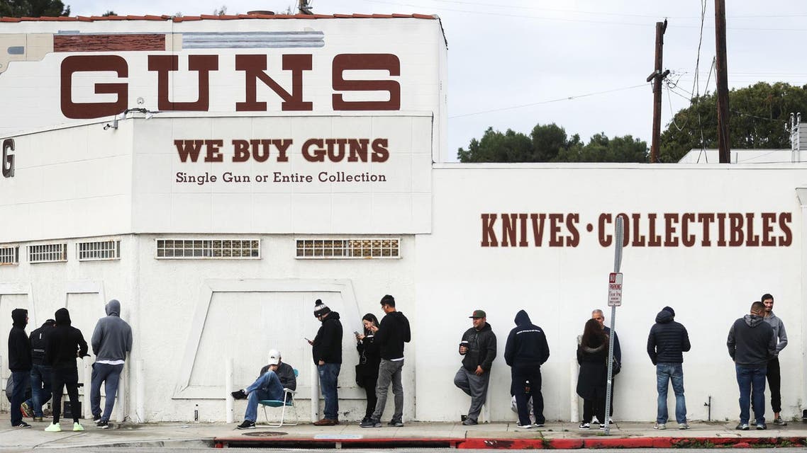 People line up outside a gun store in California as fears over a food shortage caused by the coronavirus outreak spread. (Twitter)