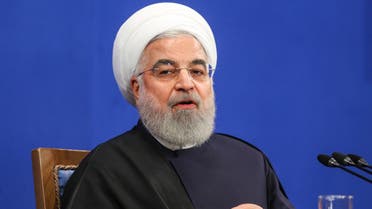 Iranian President Hassan Rouhani speaks during a news conference in the capital Tehran, on February 16, 2020. 