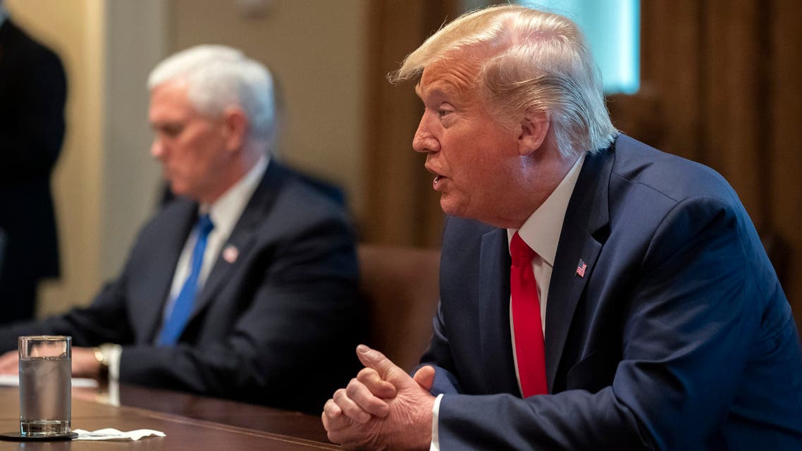 US President Donald Trump speaks about the coronavirus in the Cabinet Room of the White House during a meeting with representatives of American nurses, Wednesday, March 18, 2020, in Washington. (AP)